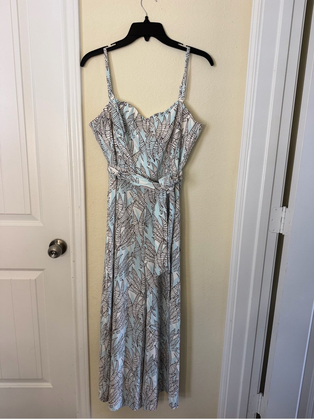 H&M Light Blue & Brown Printed Maxi Dress with Tie Waist